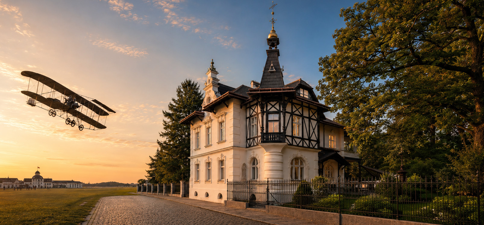 Warchalowski-Villa bei Sonnenuntergang